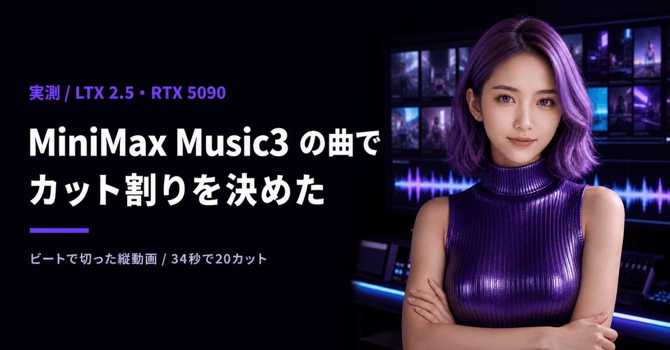 【MiniMax Music3 × LTX 2.5】生成した曲のビートに映像を合わせたら、指示した BPM 100 は出てこなかった話